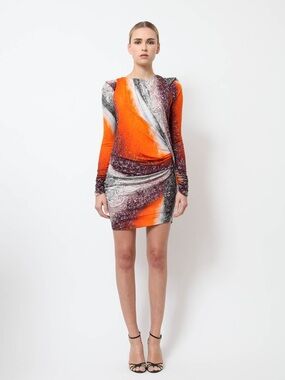 Peter Pilotto Orange and Purple Abstract Long-Sleeve Mini Dress